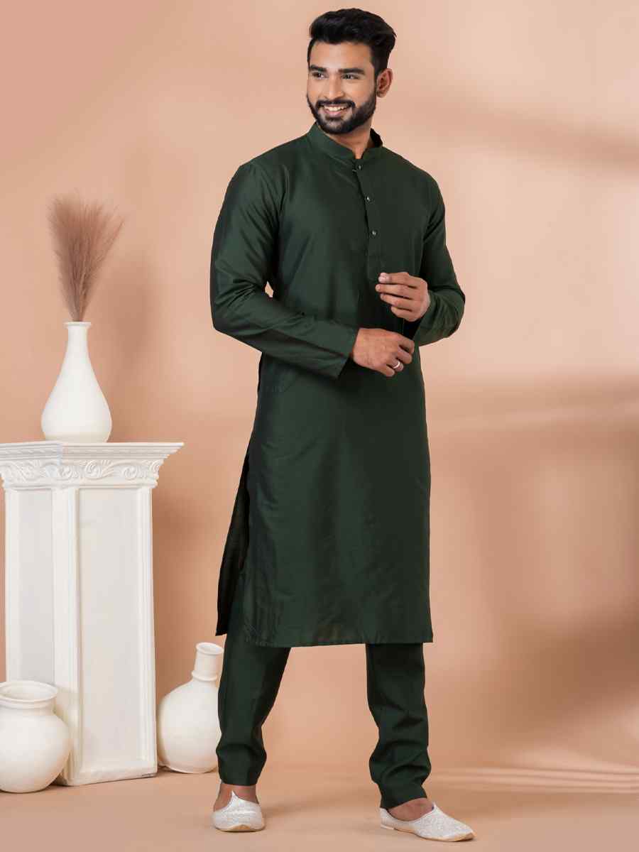 Green Viscose Woven Festival Wedding Kurta