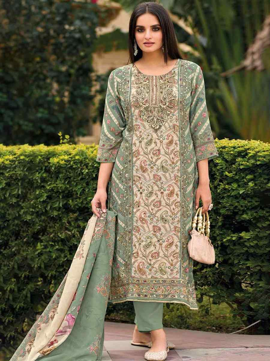 Green Viscouse Embroidered Festival Wedding Pant Salwar Kameez
