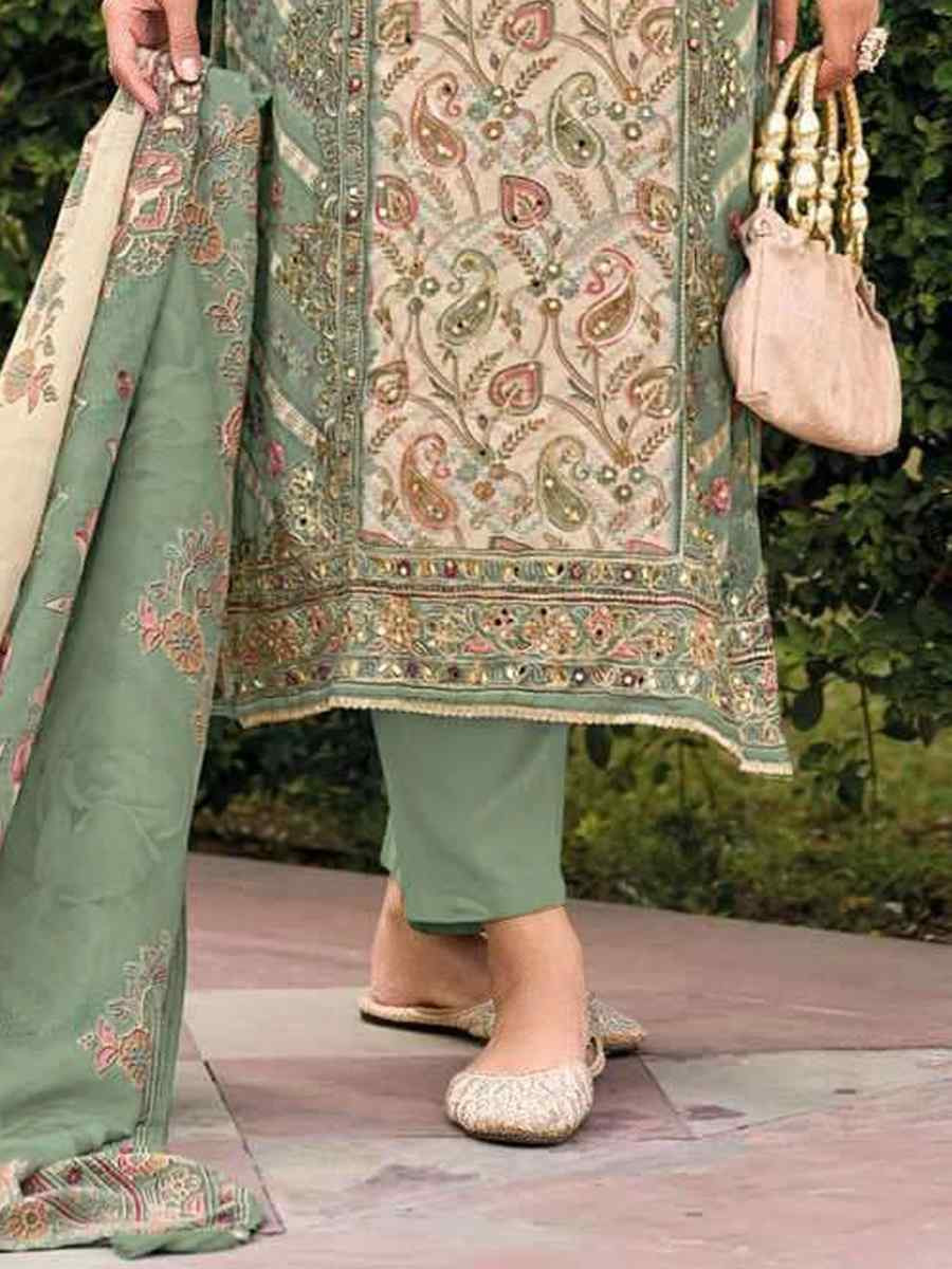 Green Viscouse Embroidered Festival Wedding Pant Salwar Kameez