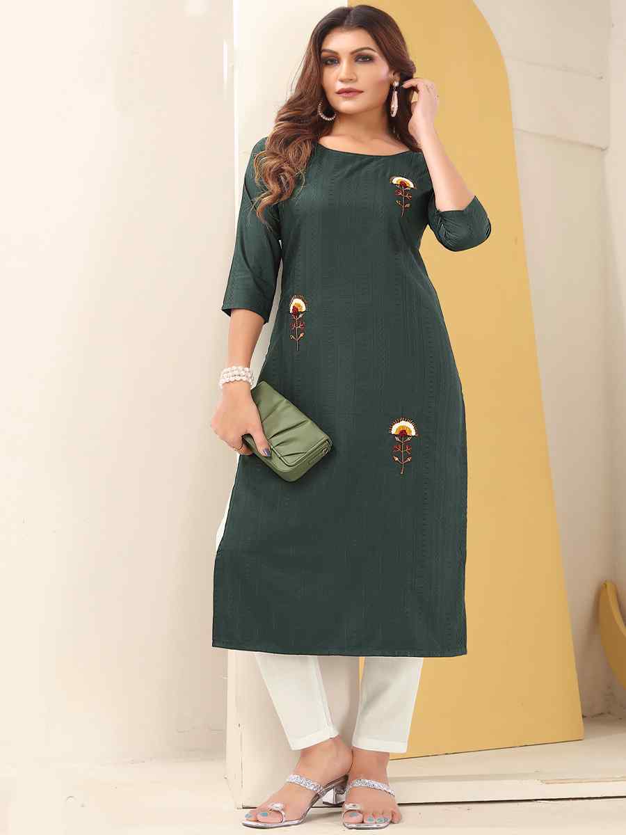 Green Vision Silk Embroidered Festival Casual Kurti