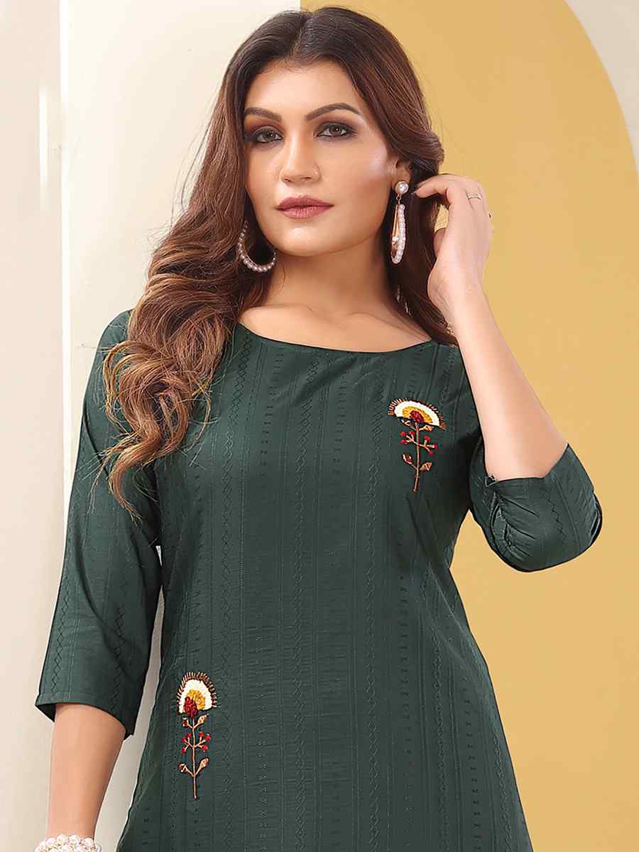 Green Vision Silk Embroidered Festival Casual Kurti