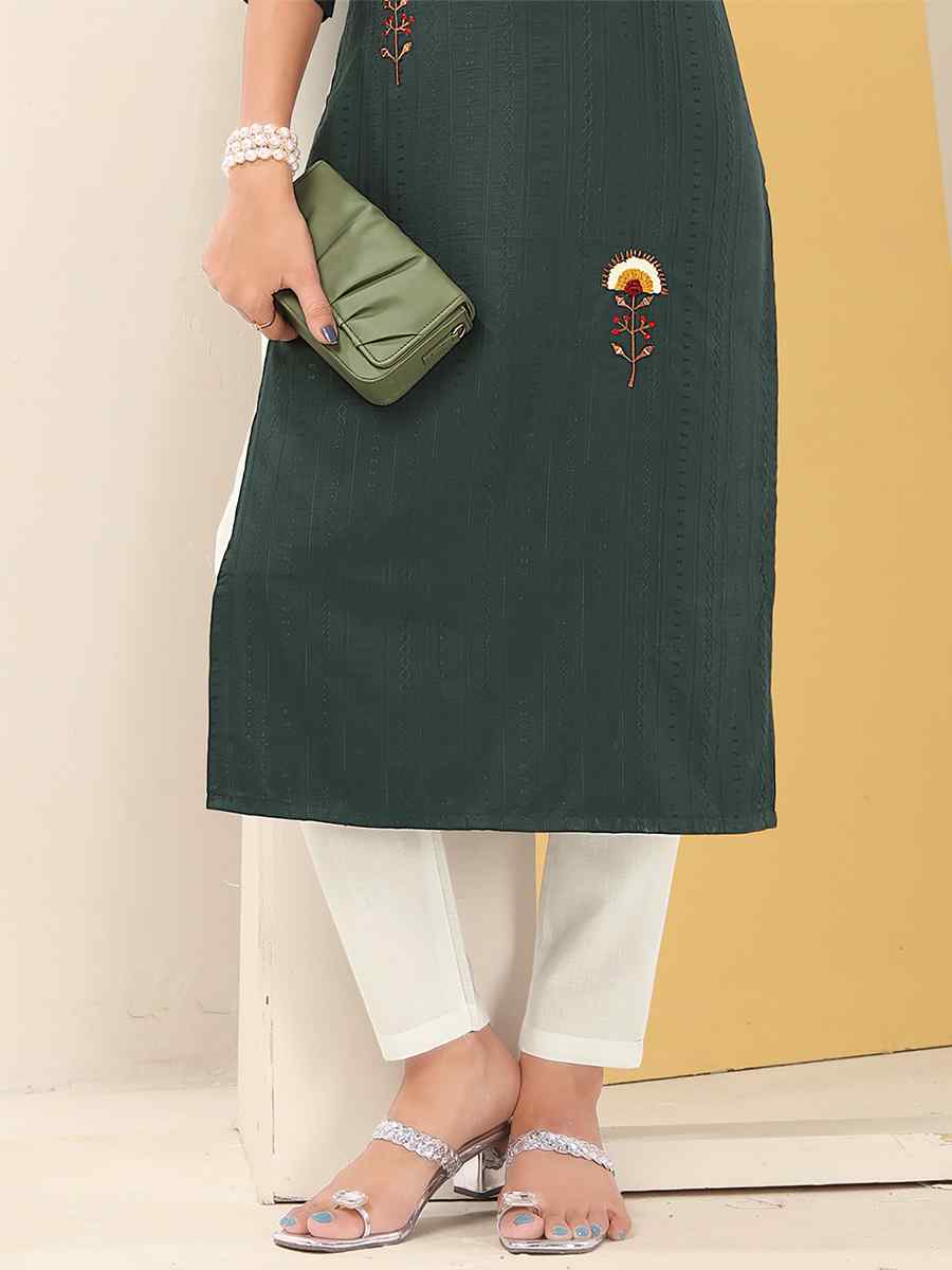 Green Vision Silk Embroidered Festival Casual Kurti