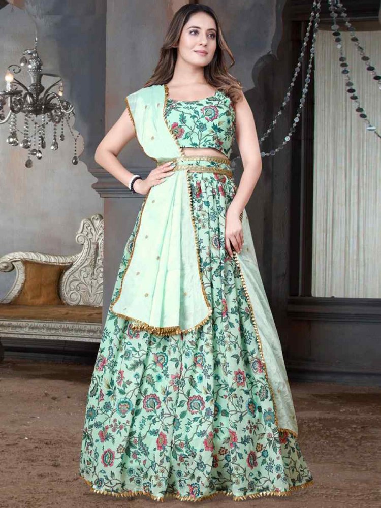 Green Weightless Embroidered Festival Wedding Circular Lehenga Choli