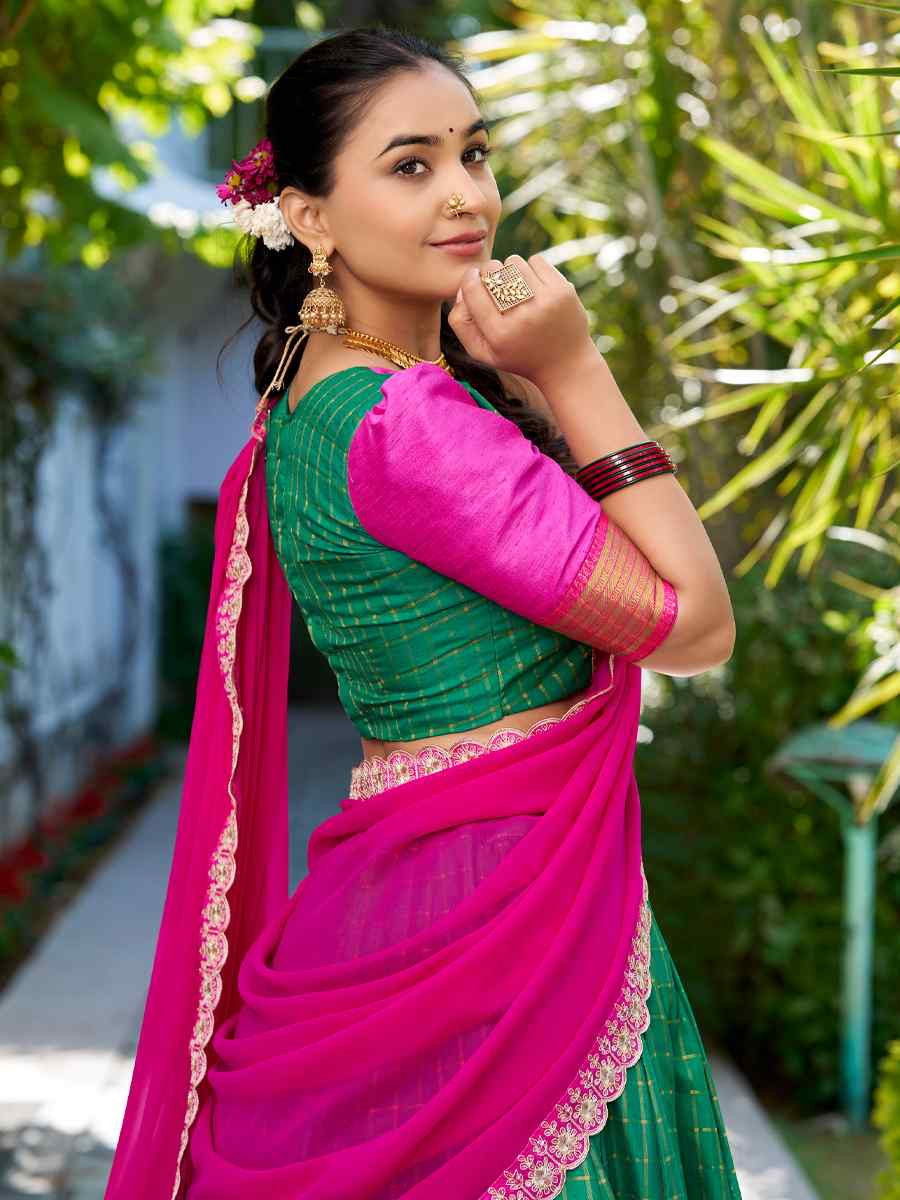 Green Zari Chex Handwoven Reception Wedding Lehenga Choli