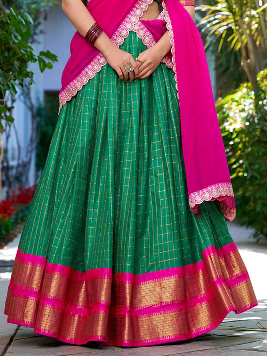 Green Zari Chex Handwoven Reception Wedding Lehenga Choli