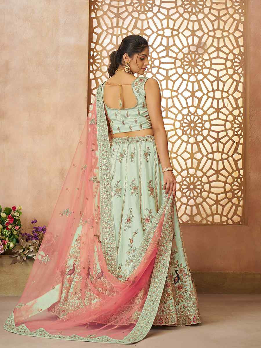 Green Zari Silk Embroidered Wedding Bridesmaid Heavy Border Lehenga Choli