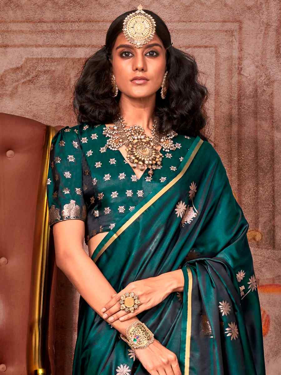 Green Zari Tissue Handwoven Festival Wedding Heavy Border Saree