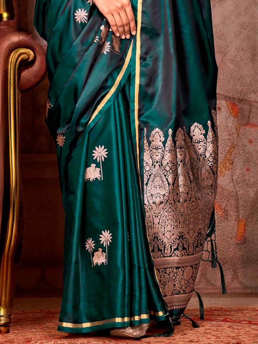 Green Zari Tissue Handwoven Festival Wedding Heavy Border Saree