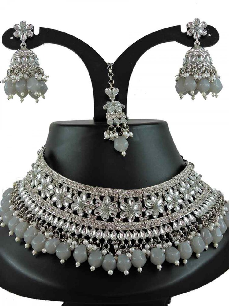 Grey Alloy Bridal Wear Diamonds Necklace