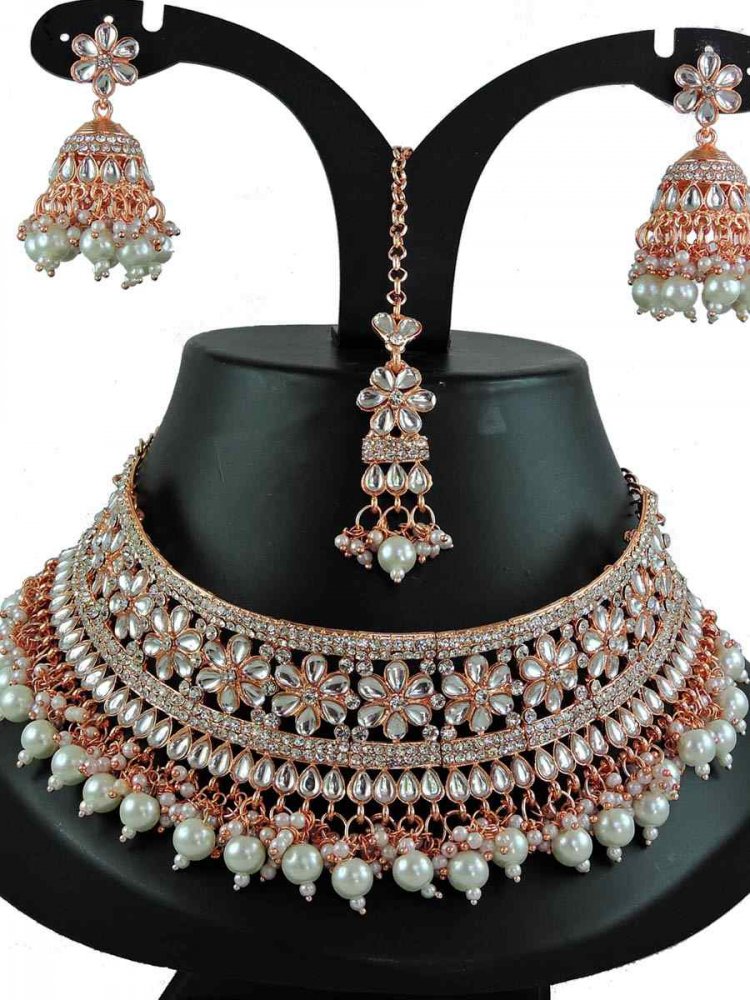 Grey Alloy Bridal Wear Diamonds Necklace