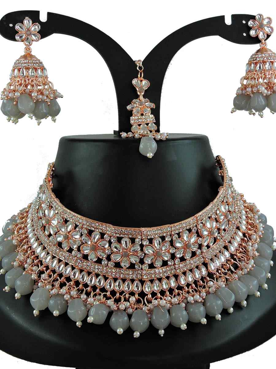 Grey Alloy Bridal Wear Diamonds Necklace