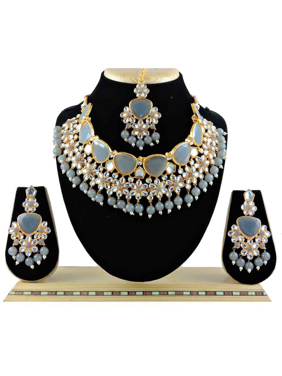 Grey Alloy Festival Wear Diamonds Necklace