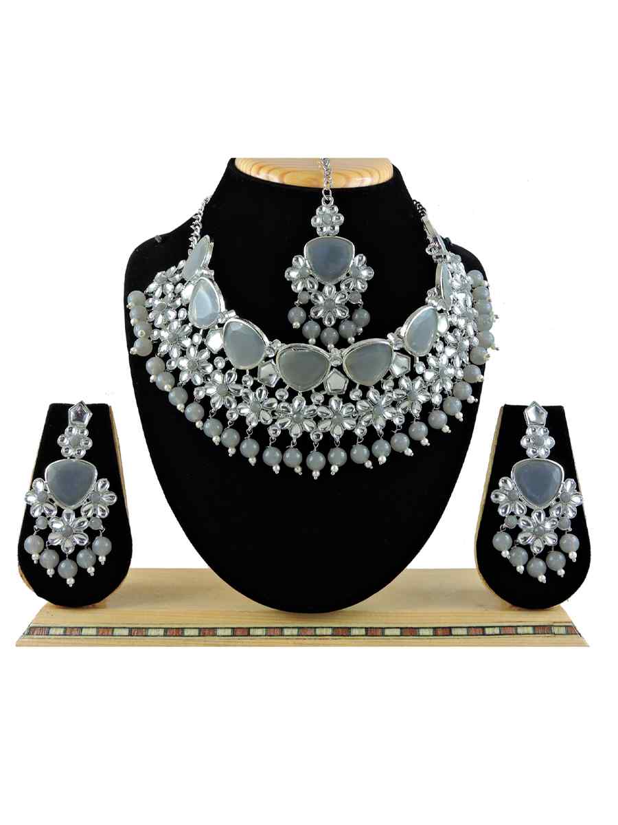 Grey Alloy Festival Wear Diamonds Necklace