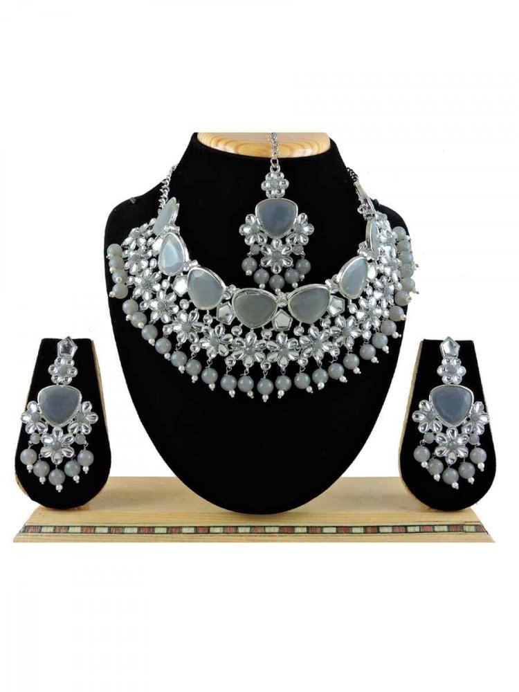 Grey Alloy Festival Wear Diamonds Necklace