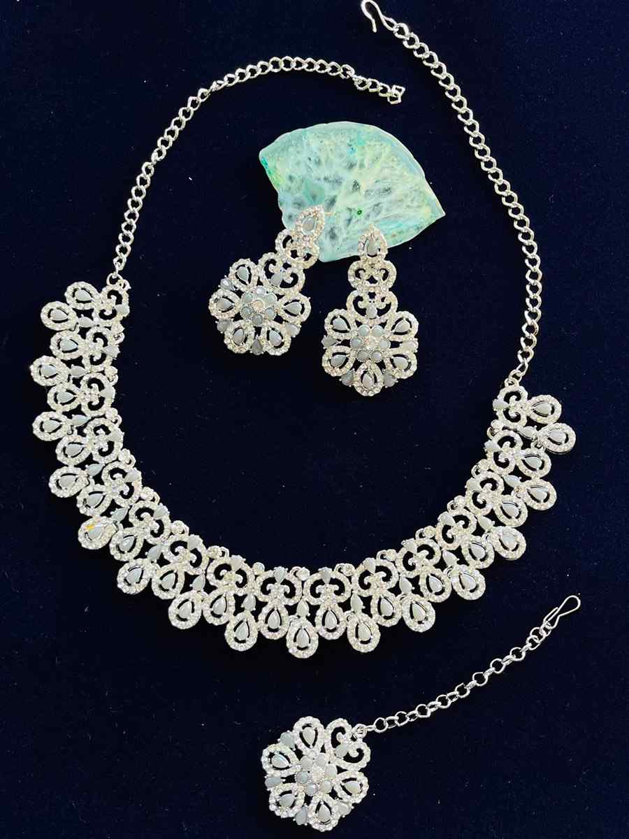 Grey Alloy Festival Wear Diamonds Necklace