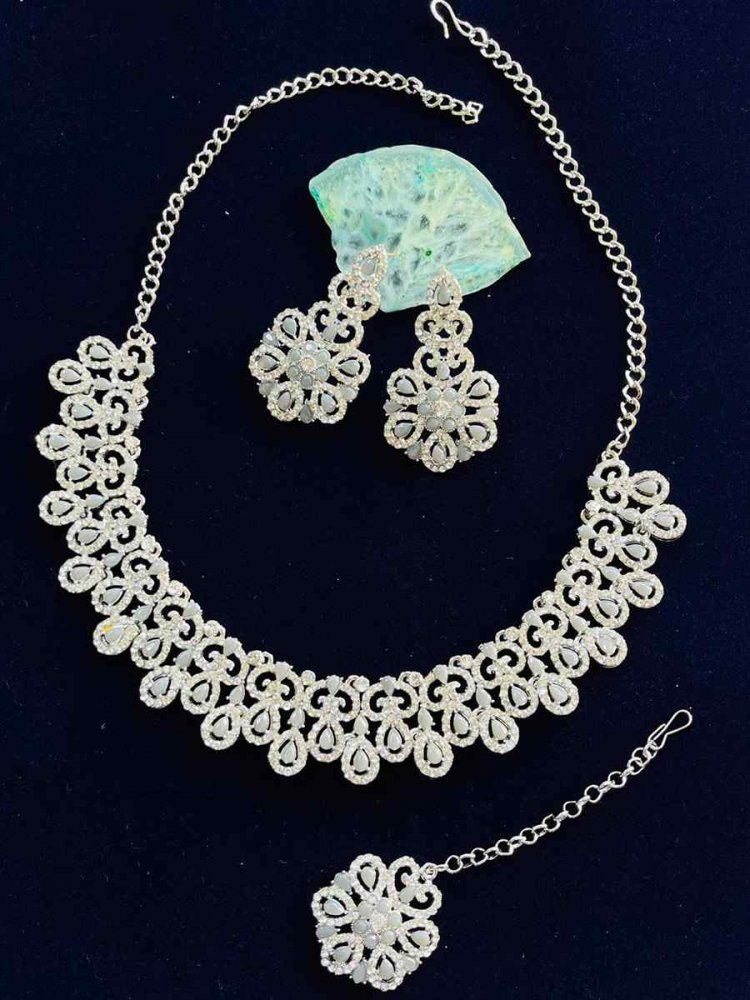 Grey Alloy Festival Wear Diamonds Necklace
