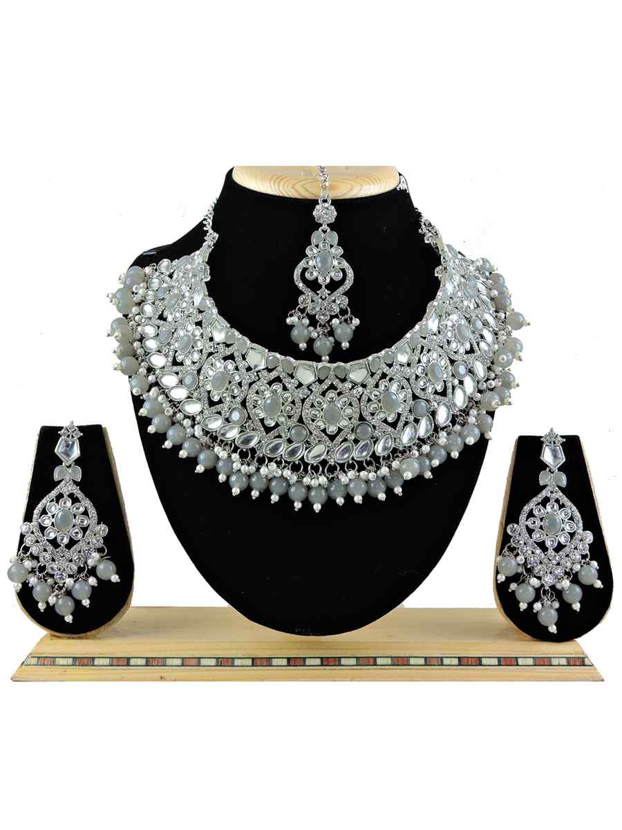 Grey Alloy Festival Wear Kundan Necklace