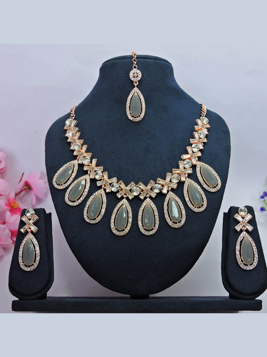 Grey Alloy Festival Wear Kundan Necklace