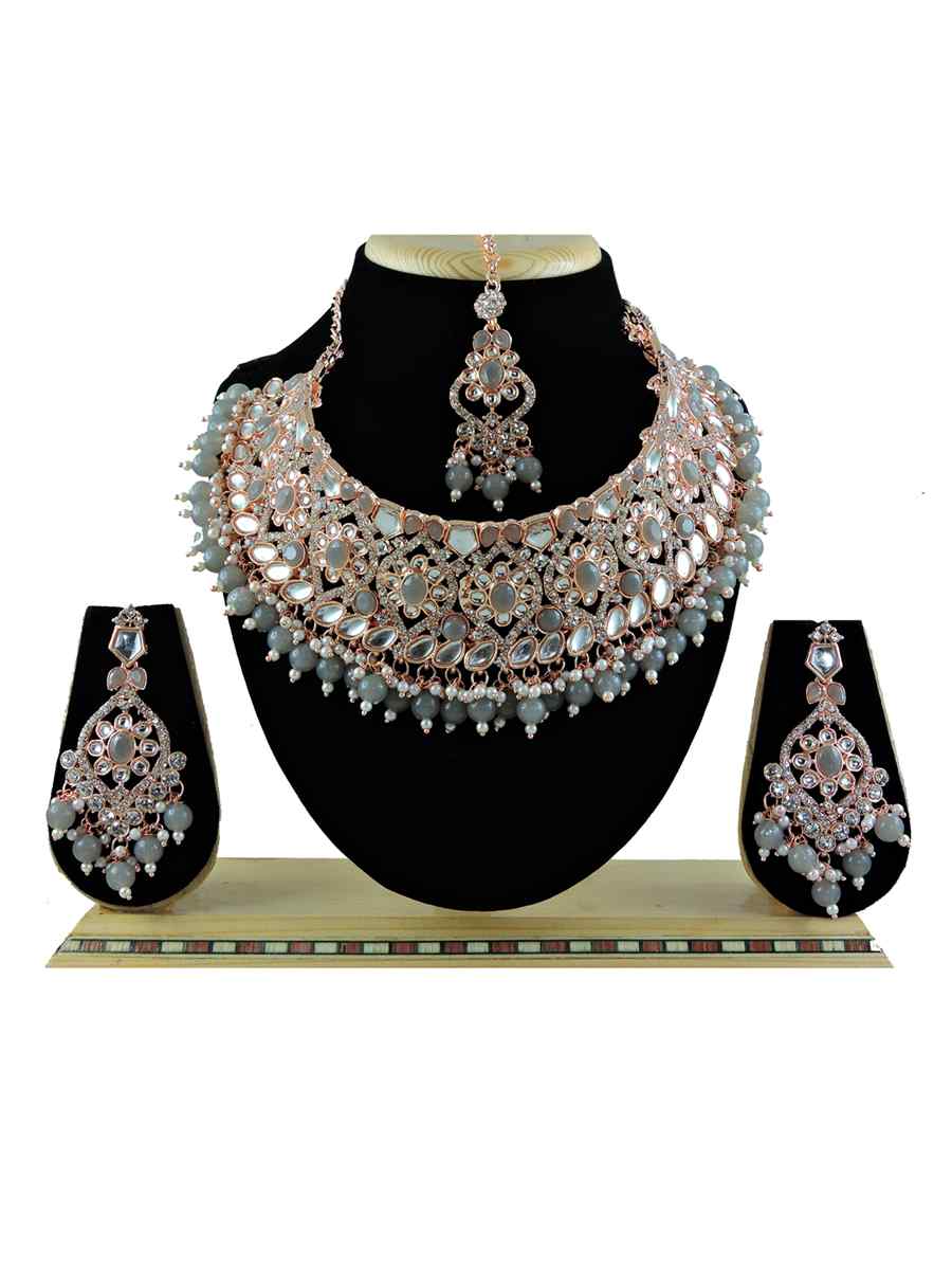 Grey Alloy Festival Wear Kundan Necklace