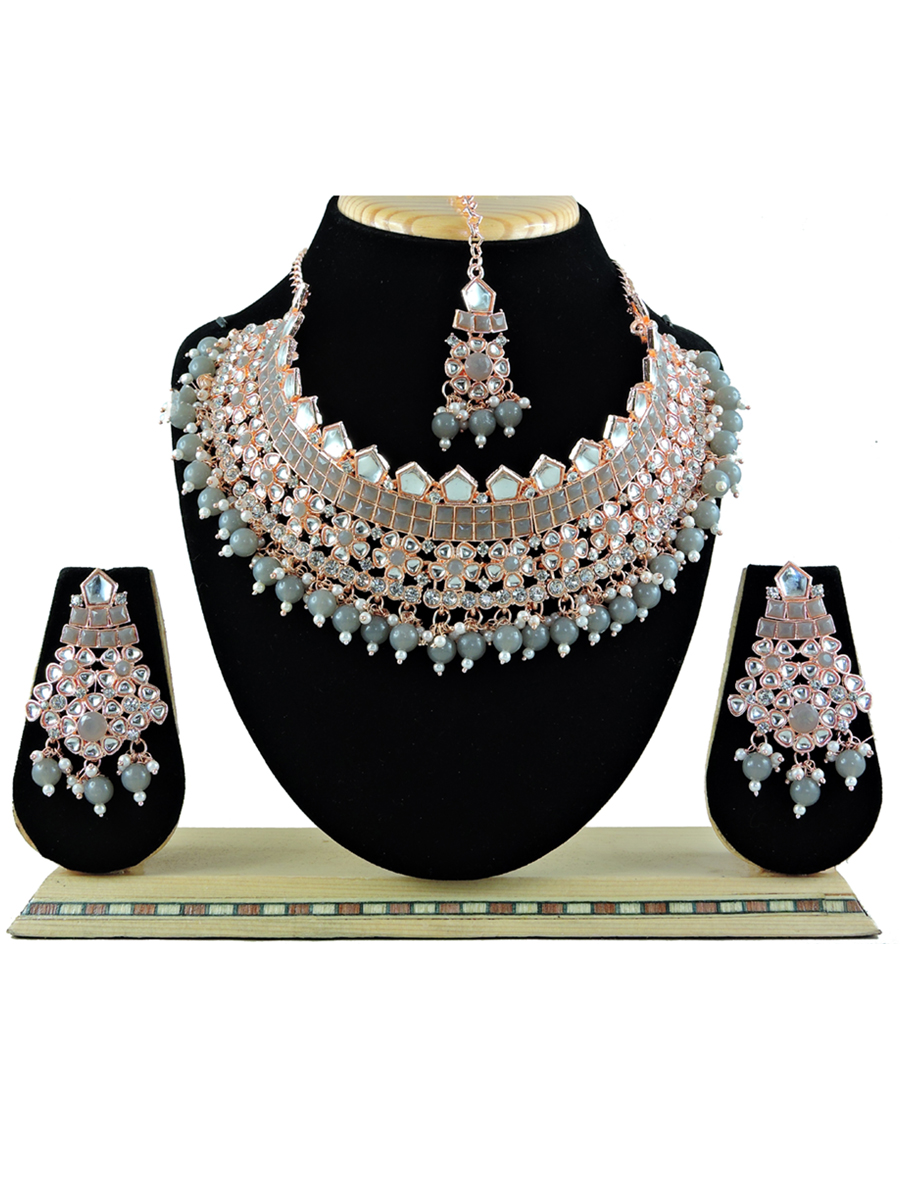 Grey Alloy Festival Wear Kundan Necklace