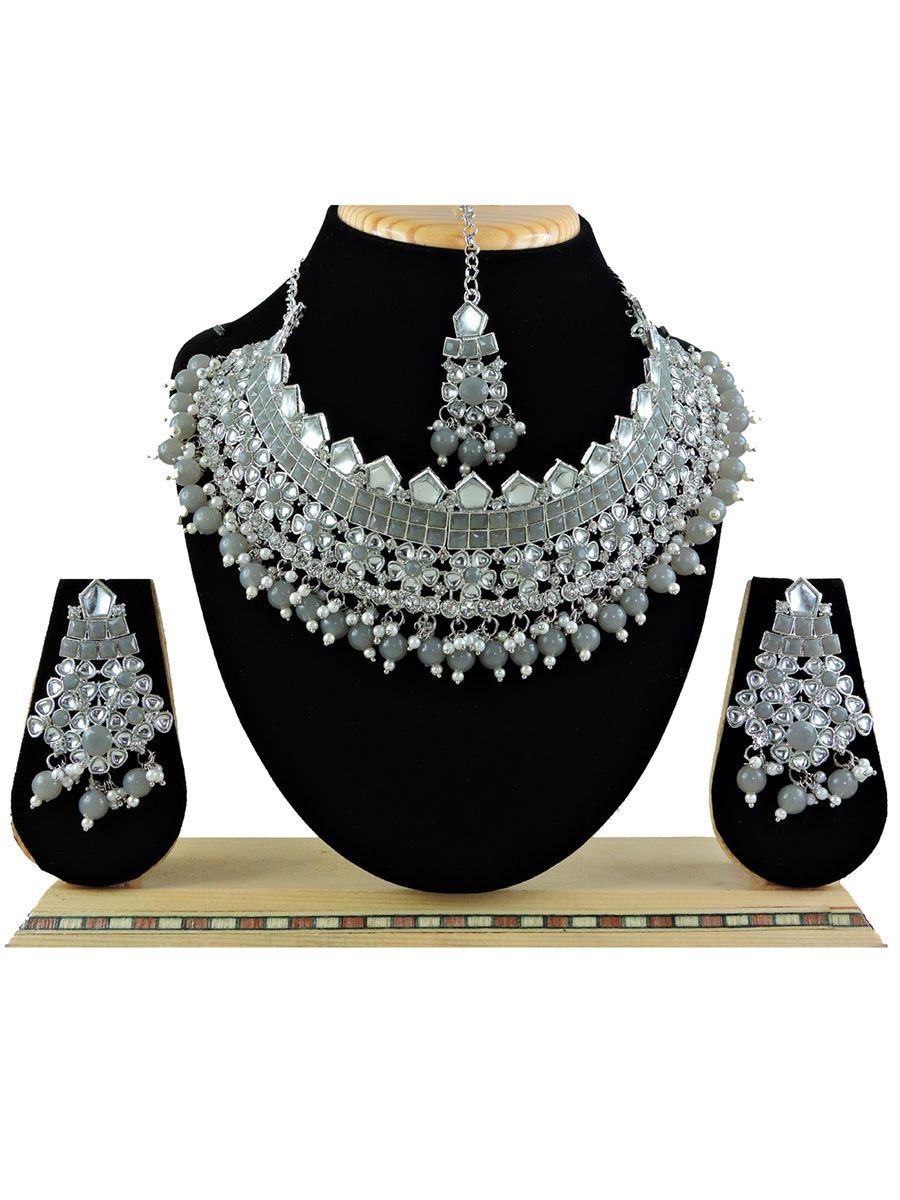 Grey Alloy Festival Wear Kundan Necklace