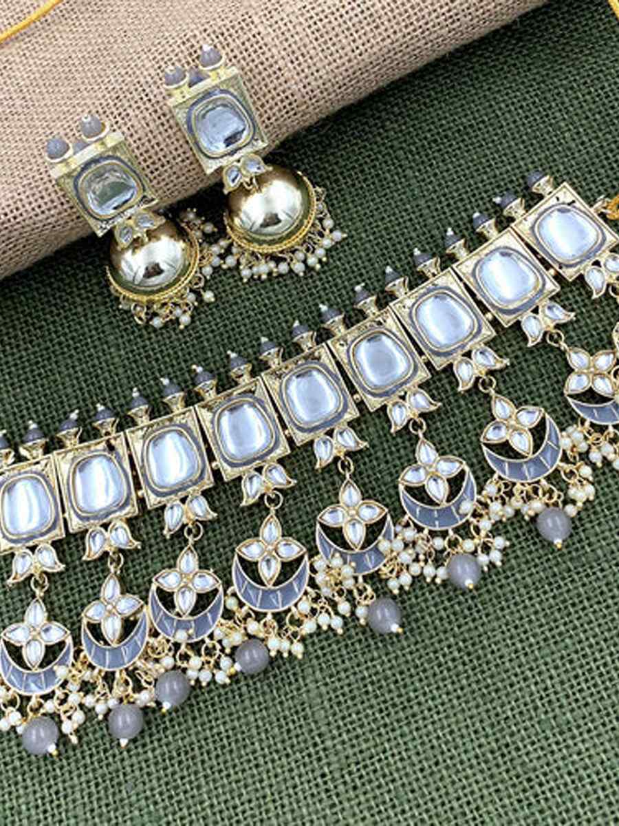 Grey Alloy Festival Wear Meenakari Necklace