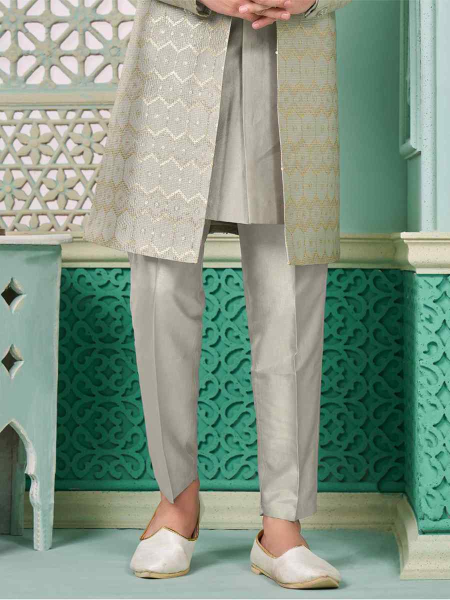 Grey Art Banarasi Silk Embroidered Festival Wedding Sherwani