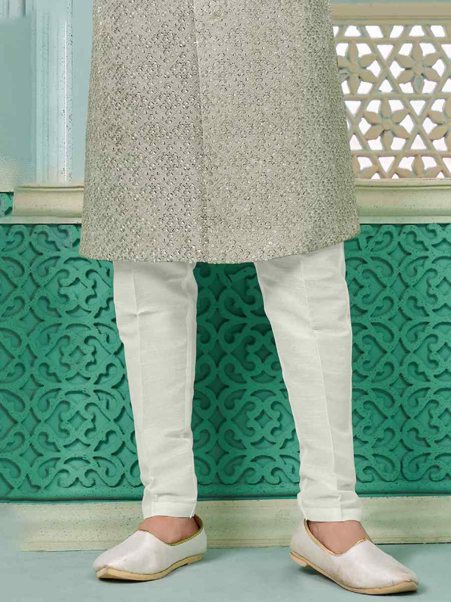 Grey Art Banarasi Silk Embroidered Festival Wedding Sherwani