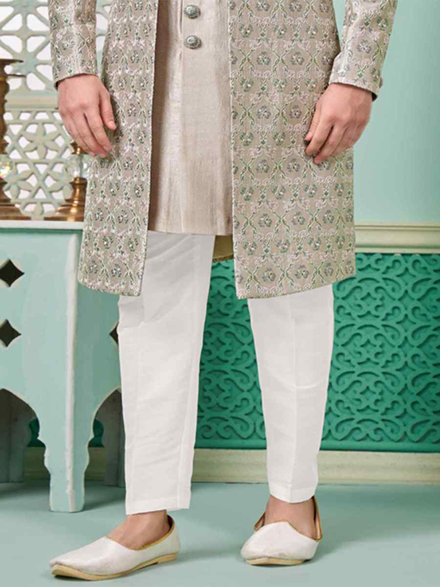 Grey Art Banarasi Silk Embroidered Festival Wedding Sherwani