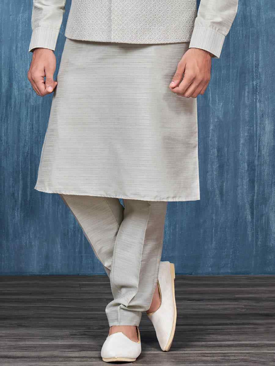 Grey Art Banarasi Silk Woven Festival Wedding Kurta