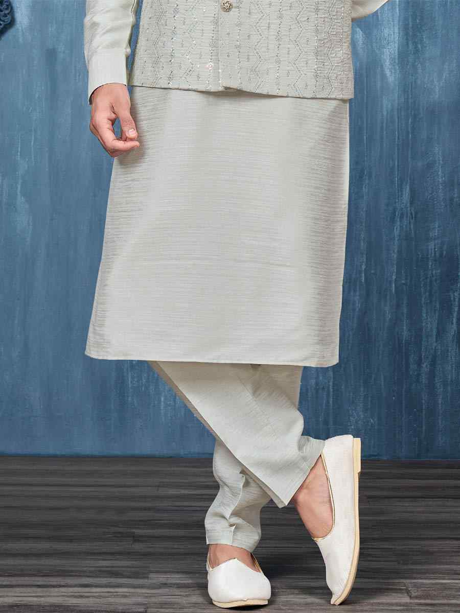 Grey Art Banarasi Silk Woven Festival Wedding Kurta