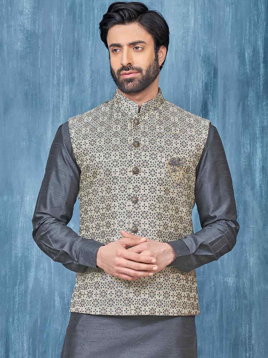 Grey Art Banarasi Silk Woven Festival Wedding Kurta