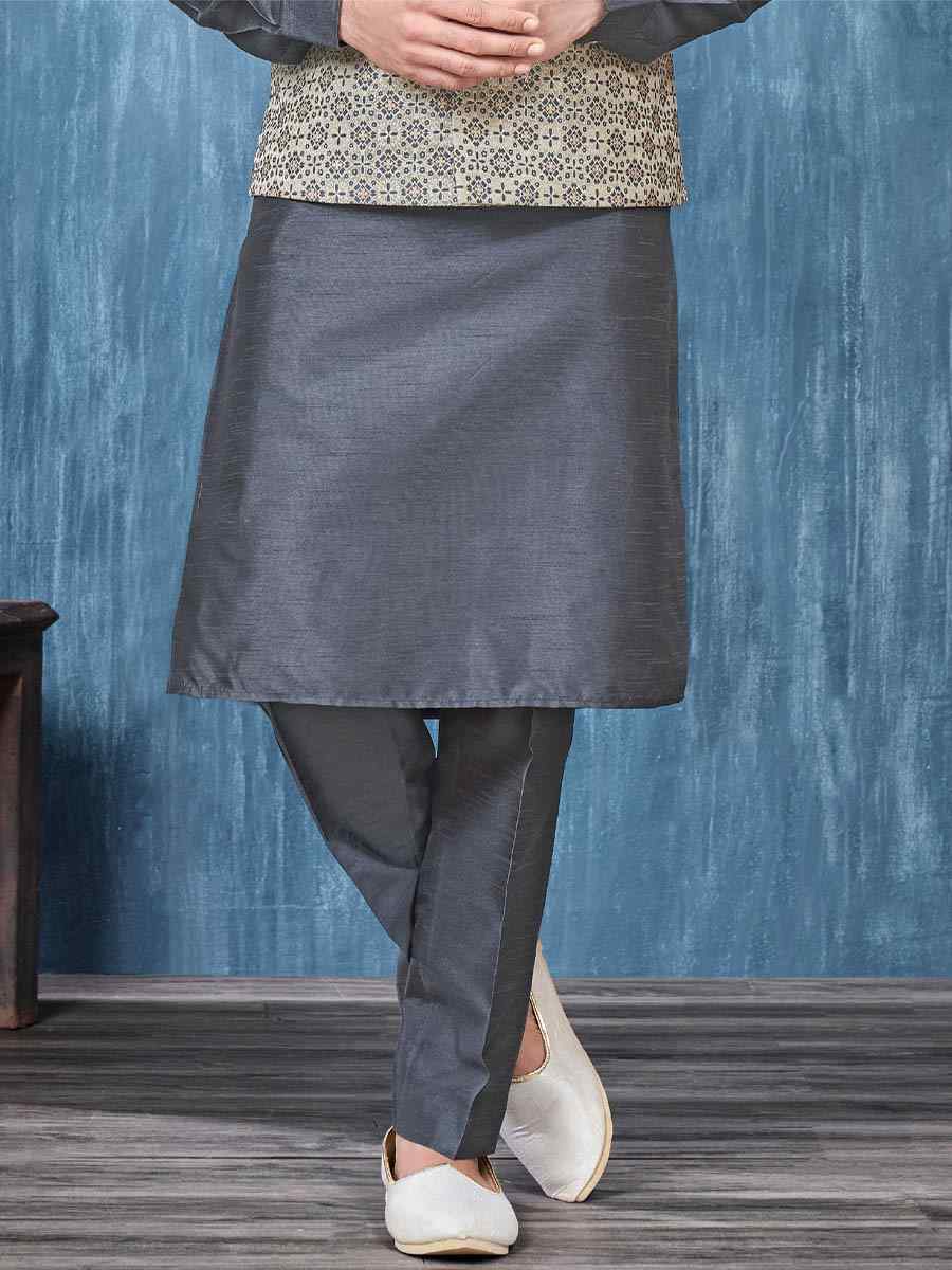 Grey Art Banarasi Silk Woven Festival Wedding Kurta