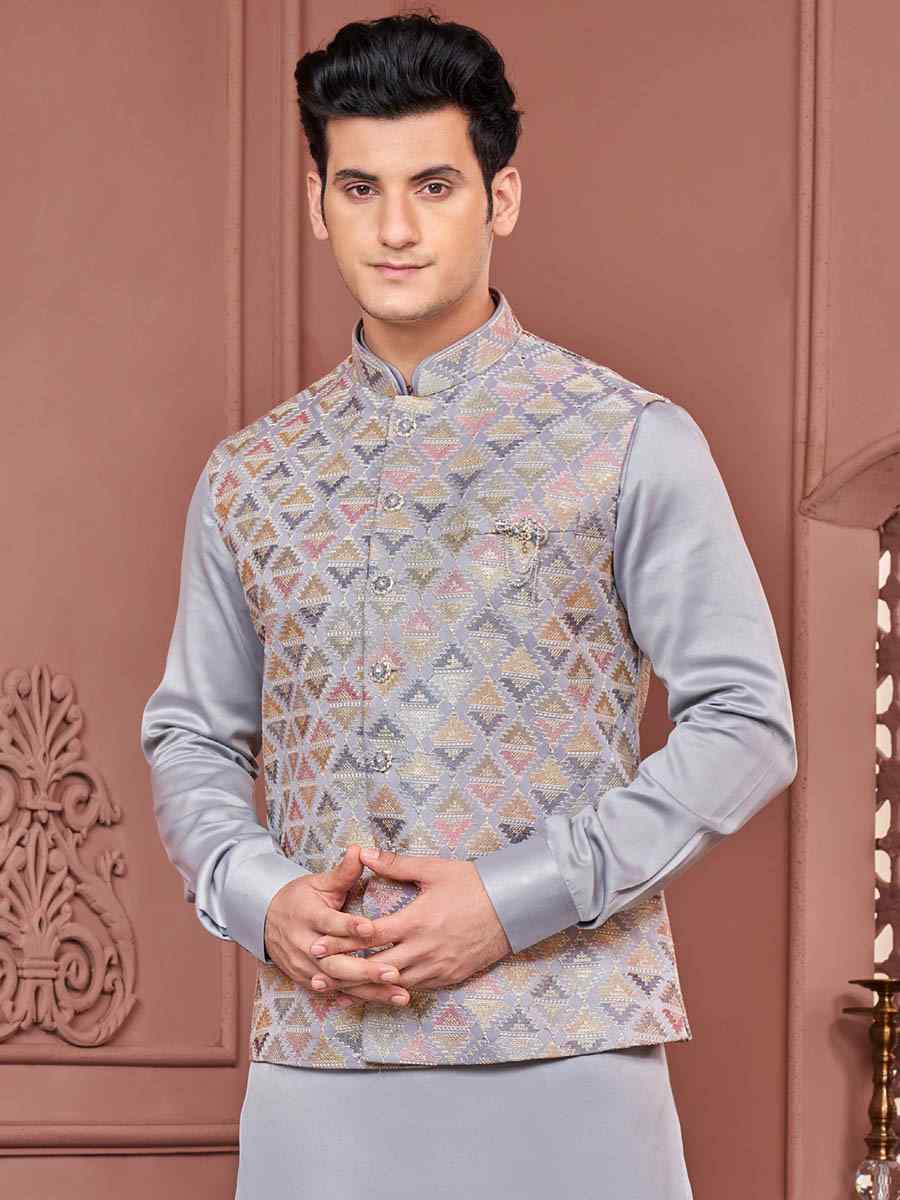 Grey Art Banarasi Silk Woven Festival Wedding Kurta