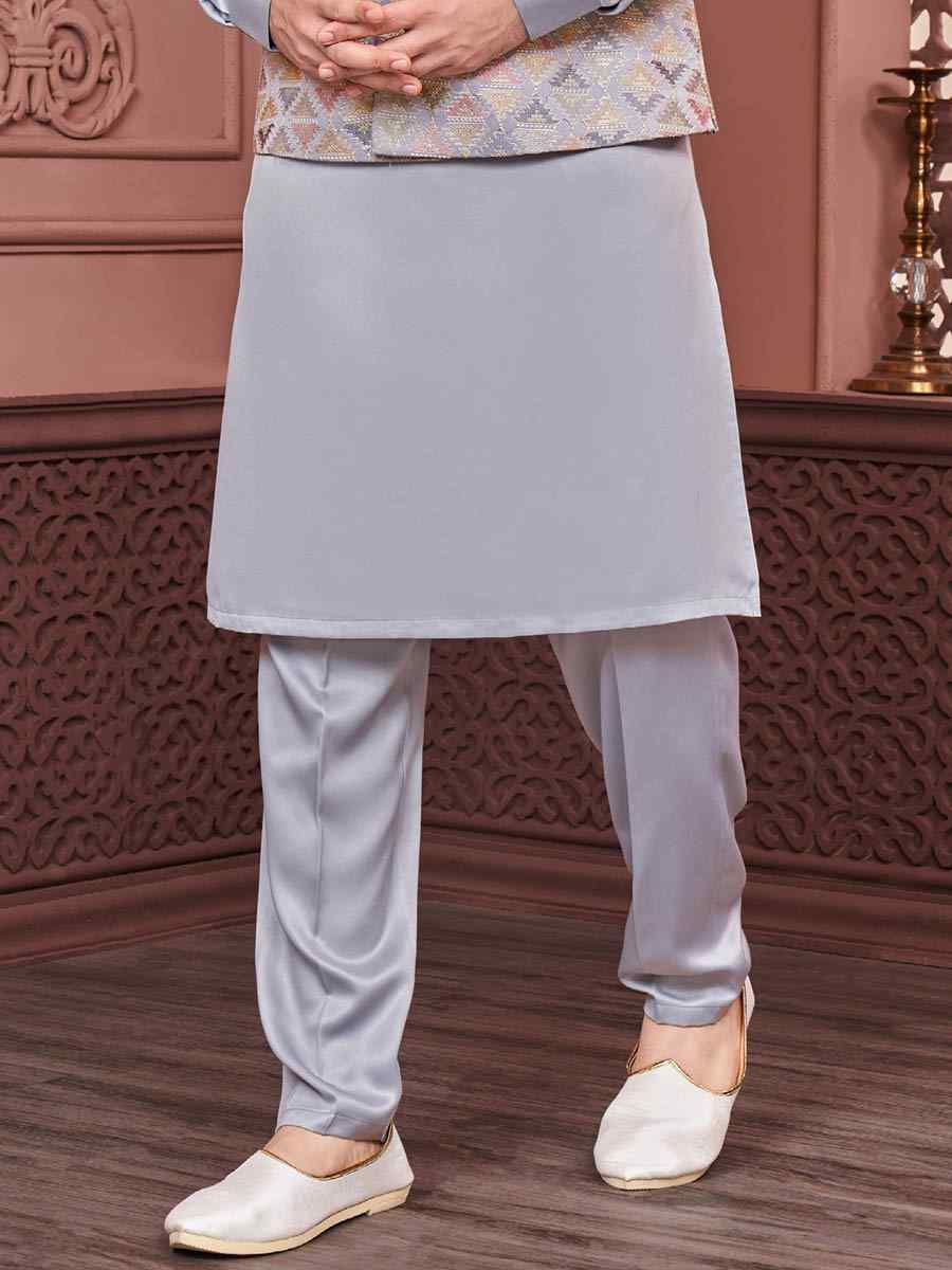 Grey Art Banarasi Silk Woven Festival Wedding Kurta