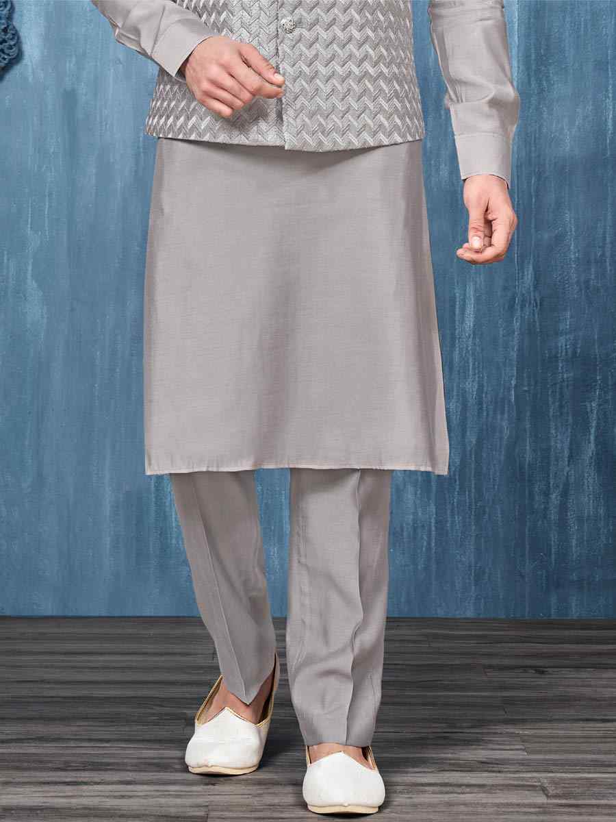 Grey Art Banarasi Silk Woven Festival Wedding Kurta