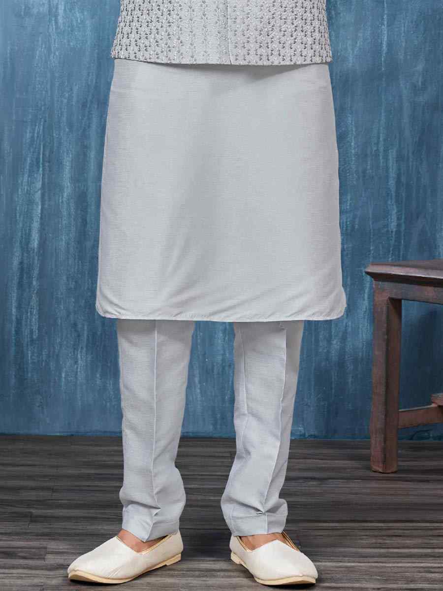 Grey Art Banarasi Silk Woven Festival Wedding Kurta