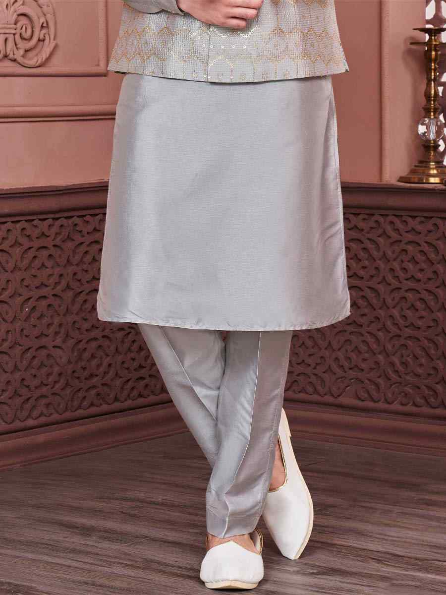 Grey Art Banarasi Silk Woven Festival Wedding Kurta