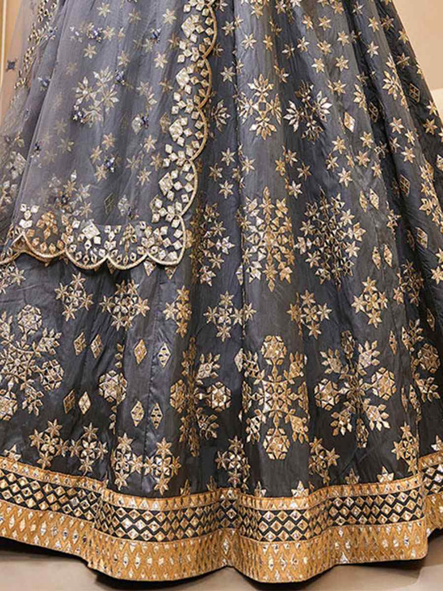 Grey Art Silk Embroidered Bridesmaid Wedding Heavy Border Lehenga Choli