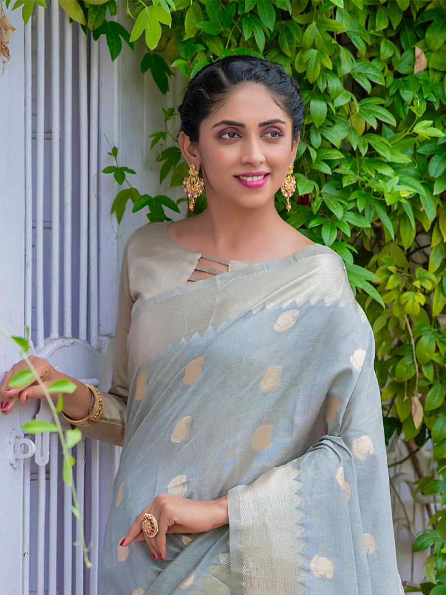 Grey Assam Silk Handwoven Wedding Festival Heavy Border Saree