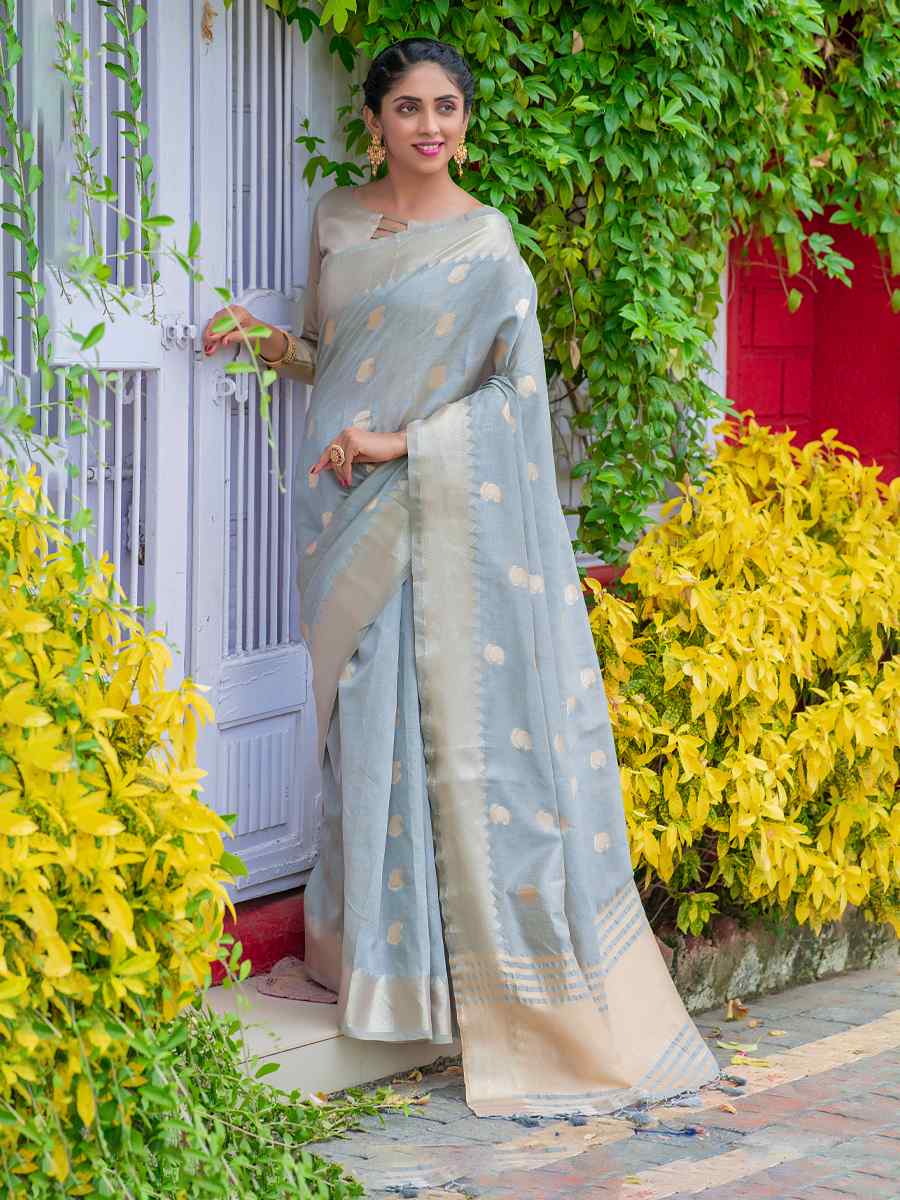 Grey Assam Silk Handwoven Wedding Festival Heavy Border Saree