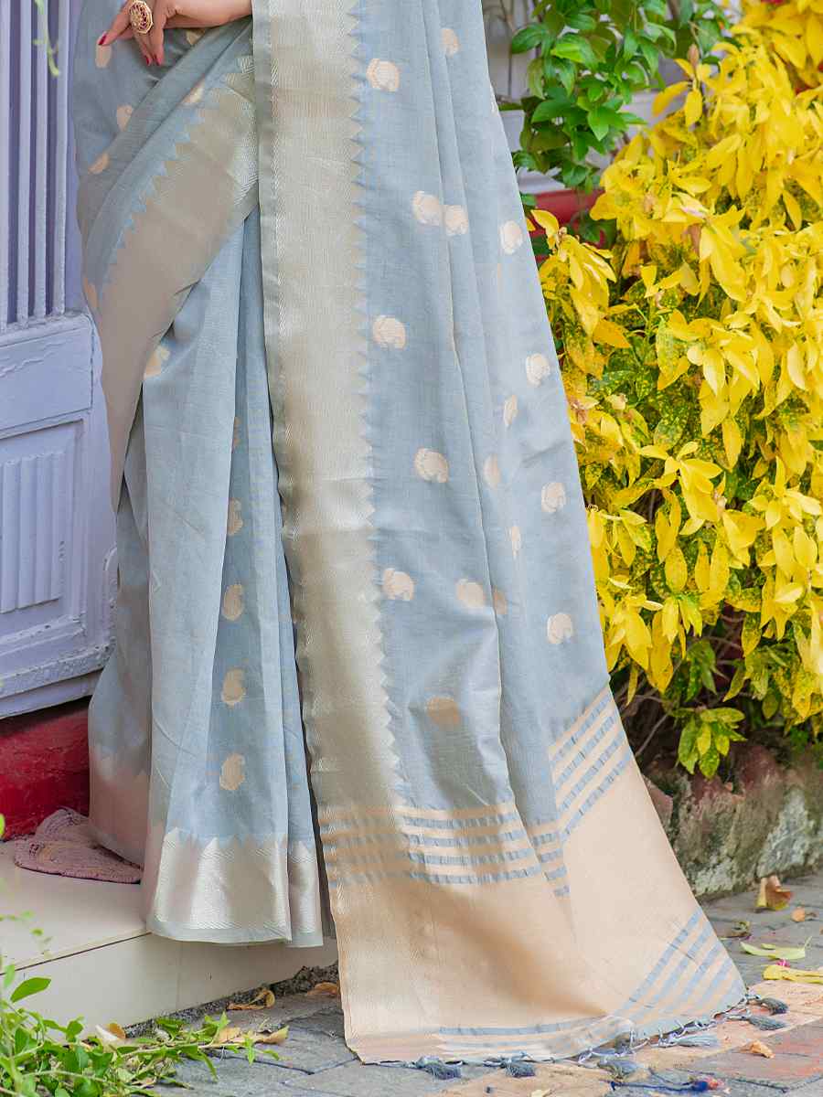Grey Assam Silk Handwoven Wedding Festival Heavy Border Saree