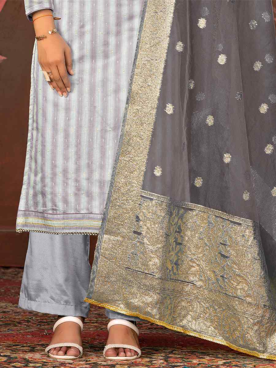 Grey Banarasi Cotton Embroidered Casual Festival Pant Salwar Kameez