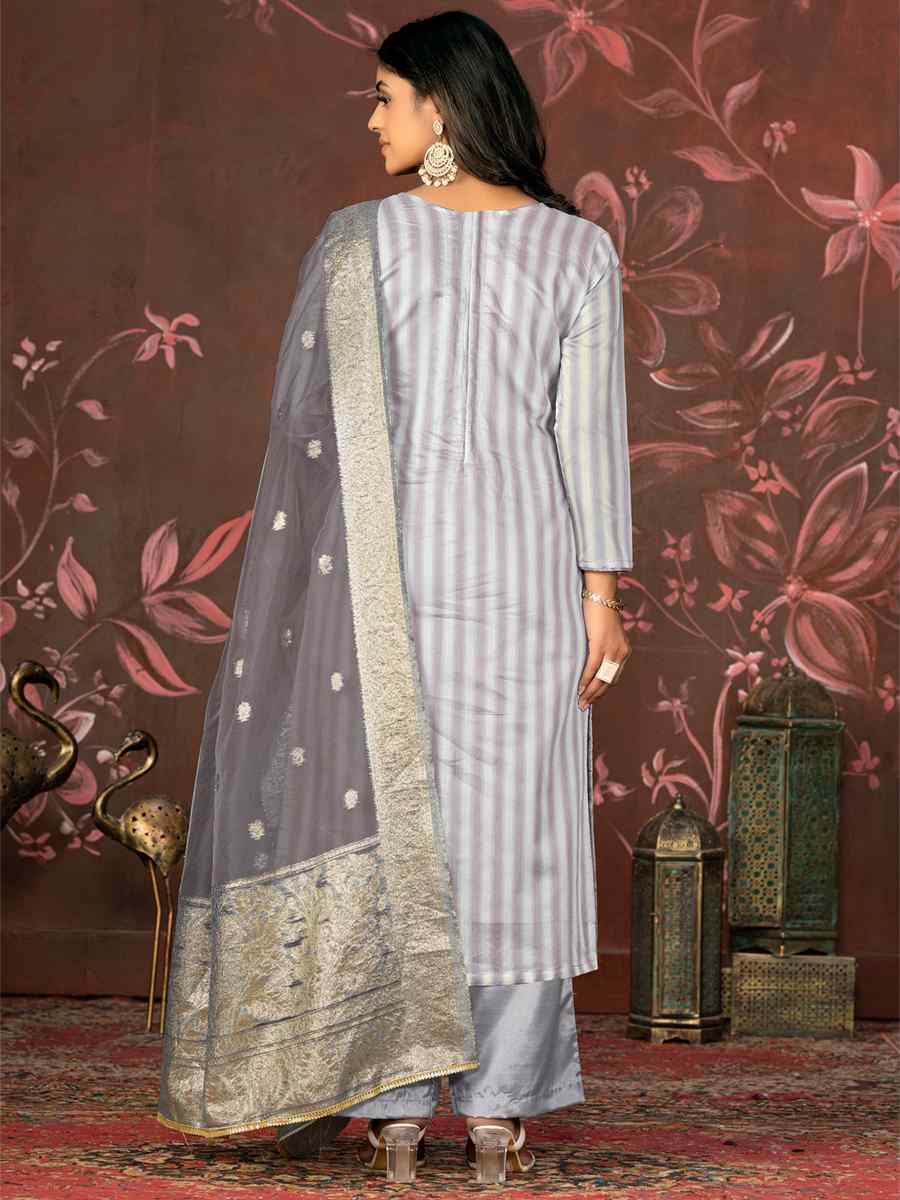 Grey Banarasi Cotton Embroidered Casual Festival Pant Salwar Kameez