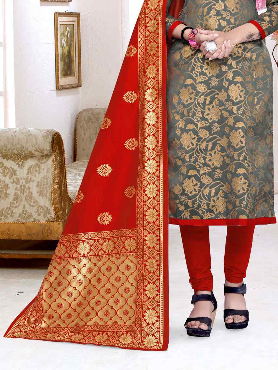 Grey Banarasi Silk Handwoven Wedding Festival Churidar Salwar Kameez