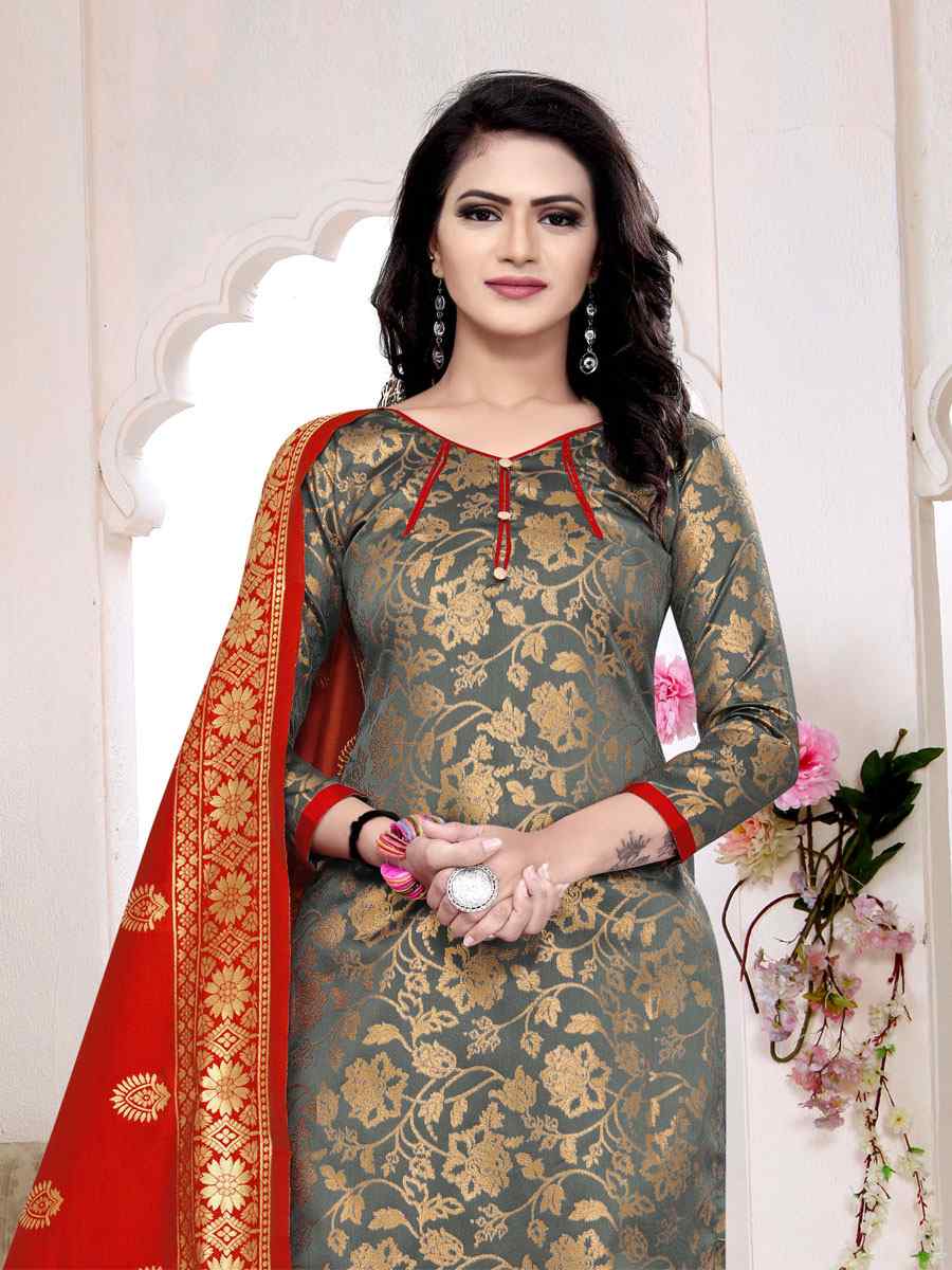 Grey Banarasi Silk Handwoven Wedding Festival Churidar Salwar Kameez