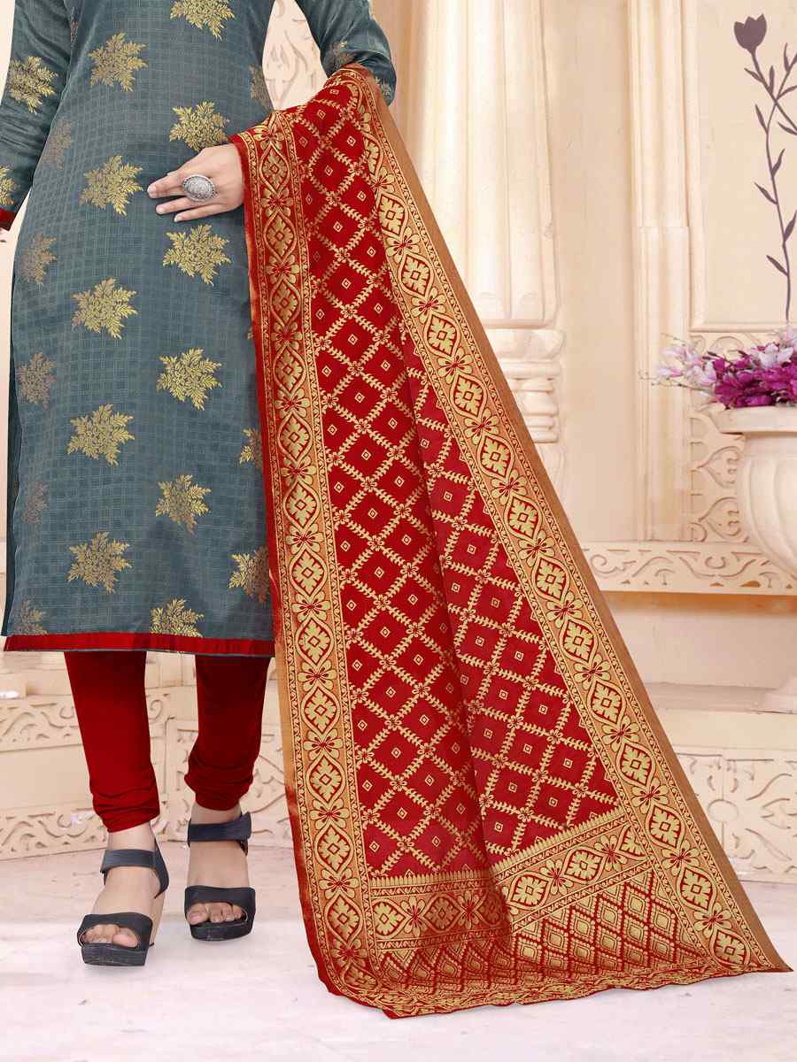 Grey Banarasi Silk Handwoven Wedding Festival Churidar Salwar Kameez