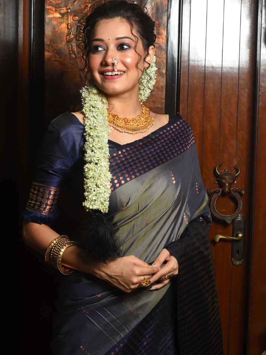 Grey Banarasi Silk Handwoven Wedding Festival Heavy Border Saree