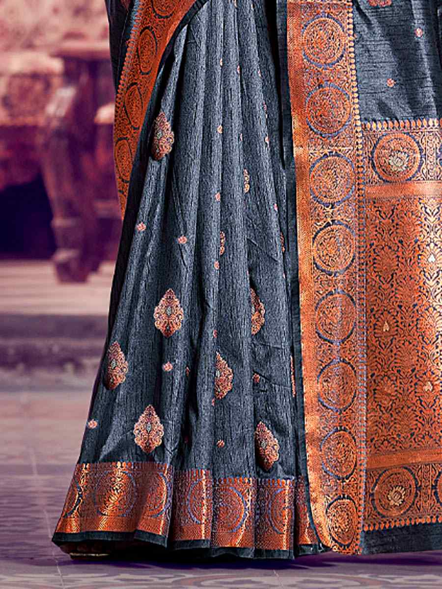 Grey Banarasi Silk Handwoven Wedding Festival Heavy Border Saree