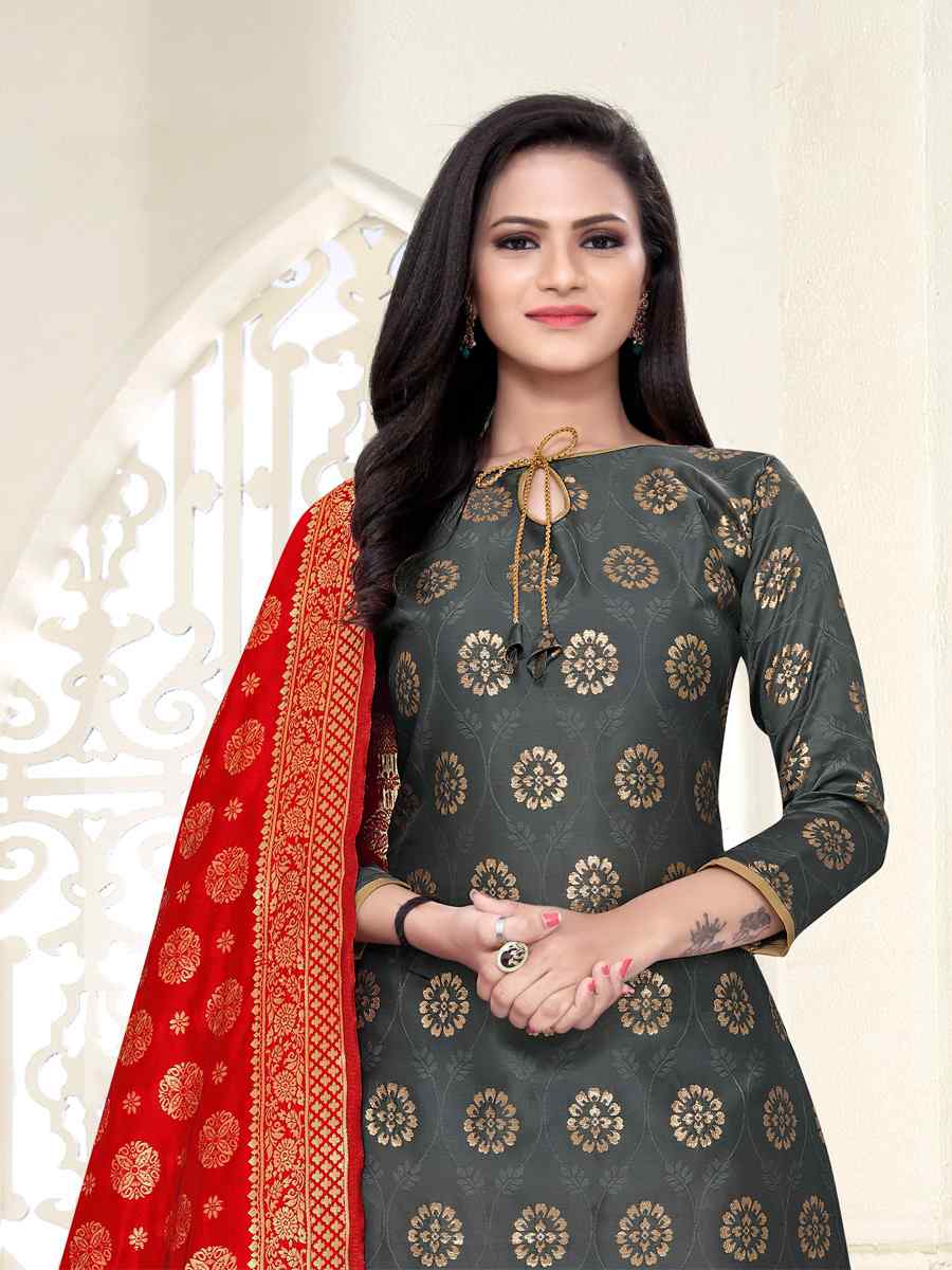 Grey Banarasi Silk Handwoven Wedding Festival Patiala Salwar Kameez
